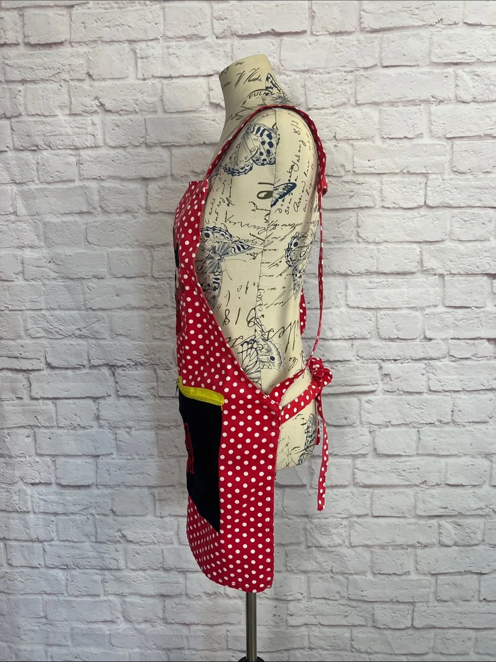 Handmade Red Polka Dot Mickey & Minnie Apron with Black 'Love' Pocket